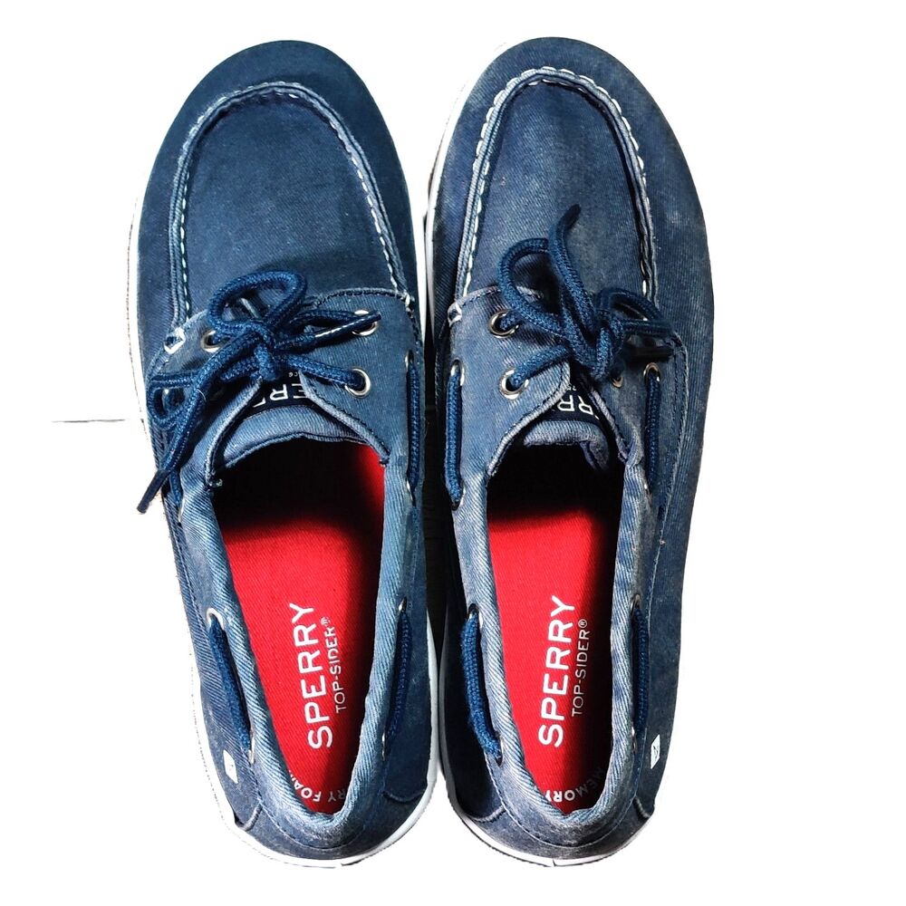 Sperry Top-Sider Tuck Boys Size 4M Navy Blue Canvas Boat Shoes Lace-Up Sneakers